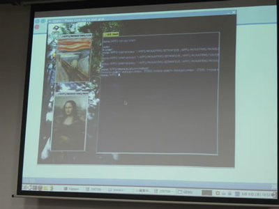 講演で行われたデモ。Schemeシェルから，画像を表示している2つのウィンドウを同時に動かしていた