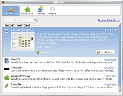 図2　Firefox 3.0からは人気のあるエクステンションがすぐにチェックできる