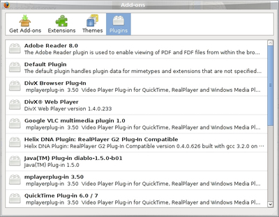 図4　プラグインも動作 - Adobe Reader 8.0，MPlayer Plugin，Totem，Java，Flashなど