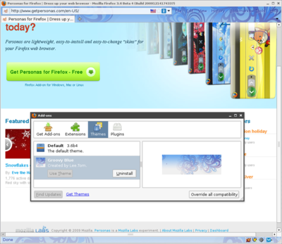 図2　Firefox 3.6にはPersonasの機能が組み込まれているため，アドオンをインストールしていなくてもPersonasテーマを利用可能