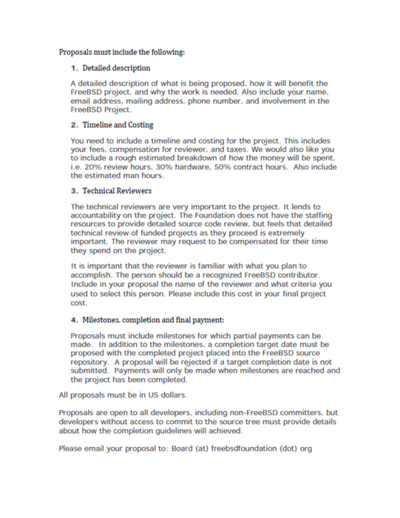 図2　FreeBSD Foundation Call for Submission of Proposals Last Updated: 01（2ページ目）