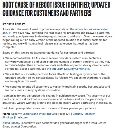 Root Cause of Reboot Issue Identified; Updated Guidance for Customers and Partners|Intel Root Cause of Reboot Issue Identified; Updated Guidance for Customers and Partners|Intel