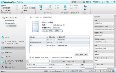 図1 Windows Azure管理ポータル上のファイアウォール規則 図1 Windows Azure管理ポータル上のファイアウォール規則