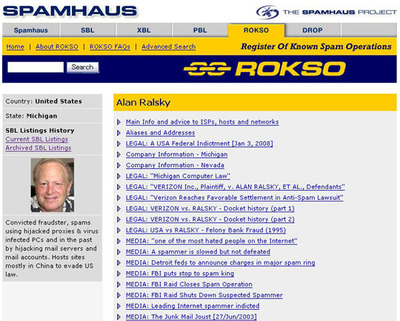 スパムのブラックリストサイト「Spamhaus」にも写真入りで紹介されているAlan Ralsky スパムのブラックリストサイト「Spamhaus」にも写真入りで紹介されているAlan Ralsky