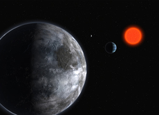 グリース581と、生命のいる可能性がある惑星。　グリーセ581とそれを廻る惑星の想像図。そのうちのグリース581cは生命のいる可能性がある惑星として注目されている。ただし地球と比べて質量は5倍、半径は1.5倍で、公転周期は13日であるという。（『宇宙は地球であふれている』より。提供：ESO）