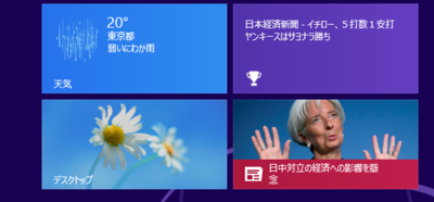 天気とニュースがタイルに表示されている 天気とニュースがタイルに表示されている