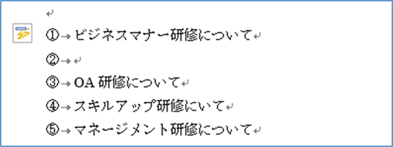 改行すると、勝手に連番が振られてしまう