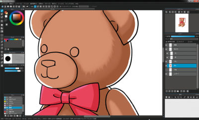 MediBang Paint Proの画面。描くのに必要なウィンドウやツールが揃っている MediBang Paint Proの画面。描くのに必要なウィンドウやツールが揃っている