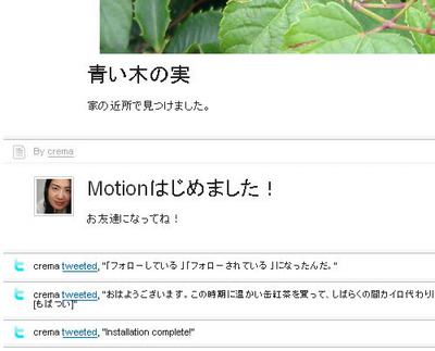 図3 テストで設定してみたTwitterのフィードが,画面上に表示されている 図3 テストで設定してみたTwitterのフィードが,画面上に表示されている