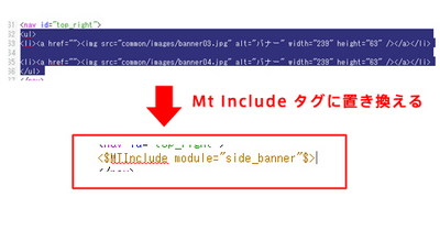 図4 MT Includeタグに置き換える 図4 MT Includeタグに置き換える