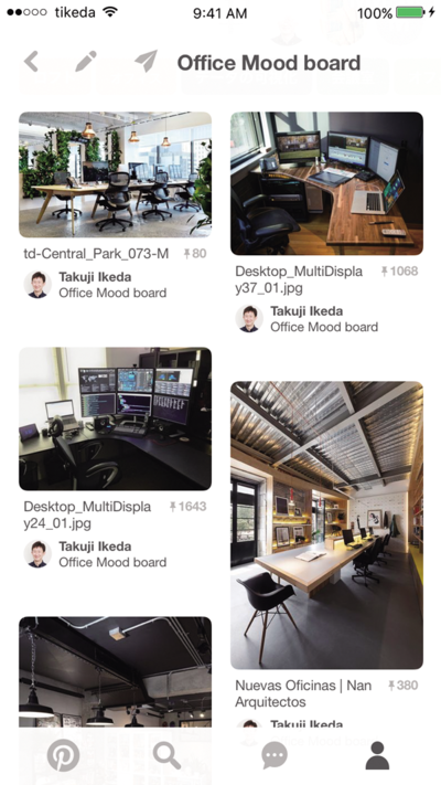 図6 Pinterest(iPhoneアプリ)のボード画面 図6 Pinterest(iPhoneアプリ)のボード画面