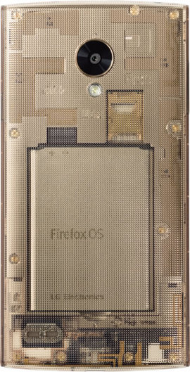 内部の基板が見える透明なボディ。Firefox OSが持つオープン性を表現している 内部の基板が見える透明なボディ。Firefox OSが持つオープン性を表現している