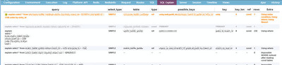 図3 Glimpse上で作成した独自タブによるSQLのexplain表示 図3 Glimpse上で作成した独自タブによるSQLのexplain表示