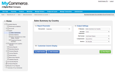 MyCommerceのレポーティング画面。表示項目のカスタマイズやExcel形式でのダウンロードが可能なほか,よく使うレポートをお気に入りとして登録できる MyCommerceのレポーティング画面。表示項目のカスタマイズやExcel形式でのダウンロードが可能なほか,よく使うレポートをお気に入りとして登録できる