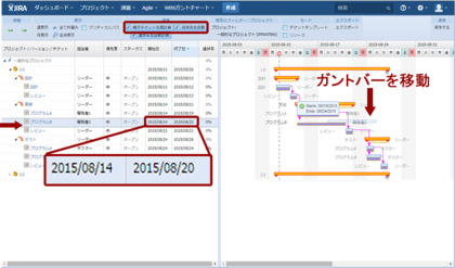 図3 「親子チケットを再計算」「依存先を変更」にチェックを入れた状態で,「プログラムB」の作業開始日を4日遅らせる 図3 「親子チケットを再計算」「依存先を変更」にチェックを入れた状態で,「プログラムB」の作業開始日を4日遅らせる