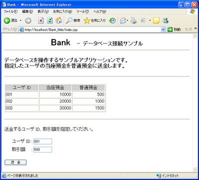 図1 Bankアプリケーションの画面例 図1 Bankアプリケーションの画面例