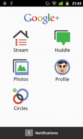Google+の起動画面。シンプルでわかりやすい Google+の起動画面。シンプルでわかりやすい