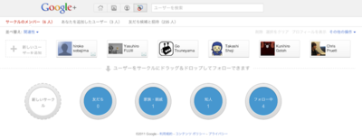 丸い輪の中に,ユーザをドロップすることで,サークルに追加できる 丸い輪の中に,ユーザをドロップすることで,サークルに追加できる