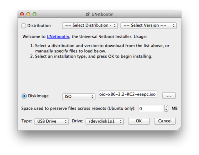 UNetbootinでUSBメモリにiosイメージを書き込んでいる様子 UNetbootinでUSBメモリにiosイメージを書き込んでいる様子