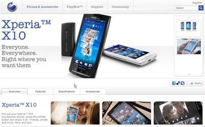 図2 XPERIA 10のWebサイト。DROIDとは対象的で,スマートさをアピールするサイトの作り。 図2 XPERIA 10のWebサイト。DROIDとは対象的で,スマートさをアピールするサイトの作り。