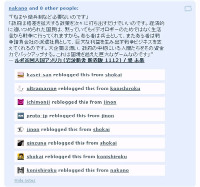 図4　たくさんの人にReBlogされたPostの場合，リストを表示できる