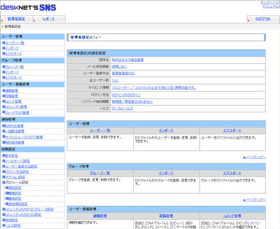 desknet's SNS管理者トップ画面