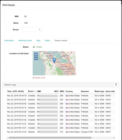 セッション情報とともにSIMの位置情報の地図表示も可能なコンソール画面 セッション情報とともにSIMの位置情報の地図表示も可能なコンソール画面