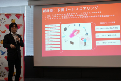 「全体の2割のお客が8割の利益をもたらしている企業も多い,そんな場合に正しくスコアリングを予測することで,8割のあまり利益をもたらさない顧客に向けた宣伝費を残り2割に向けることができる」と効果を説明。 「全体の2割のお客が8割の利益をもたらしている企業も多い,そんな場合に正しくスコアリングを予測することで,8割のあまり利益をもたらさない顧客に向けた宣伝費を残り2割に向けることができる」と効果を説明。