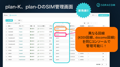 SORACOMウェブコンソールのSIM管理画面(発表資料より) SORACOMウェブコンソールのSIM管理画面(発表資料より)