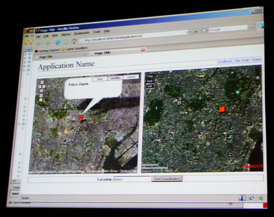 jMakiのデモ。Google MapとYahoo MapのAPIを呼び出して，簡単な表示ページを作る