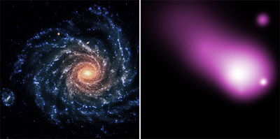 左がハッブルが撮影したNGC1232,右は同じ銀河をチャンドラで撮影したもの 左がハッブルが撮影したNGC1232,右は同じ銀河をチャンドラで撮影したもの