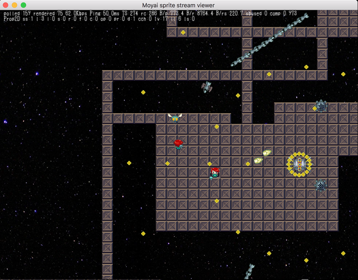 図a　『Kepler 22b』開発中の様子。宇宙が舞台の、2D全方向シューティングのクラウドゲーム（試作）